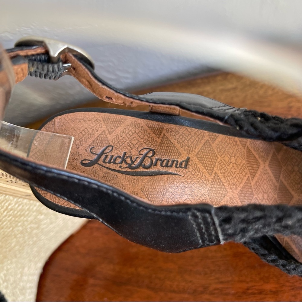 Lucky Brand Rio Black Natural Crochet‎ Platform Wedge Open Toe Sandals Size: 7 - Picture 4 of 7